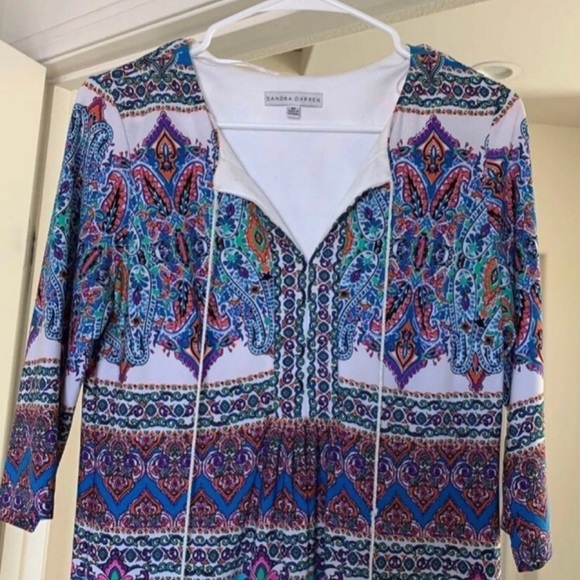 Like new Sandra Darren long sleeve boho groovy shift dress - Picture 5 of 11